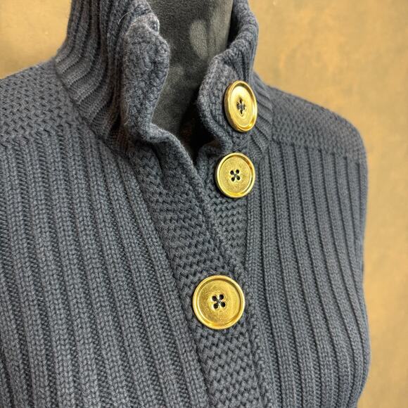 Talbots Petites Pima Cotton Rib Knit Cardigan Sweater Navy Blue Size Small - Picture 2 of 11